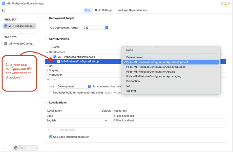 Link Pod configuration file for selected scheme